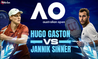 The image shows the Australian Open underway, with the first-round selection featuring the top men's singles players clashing.