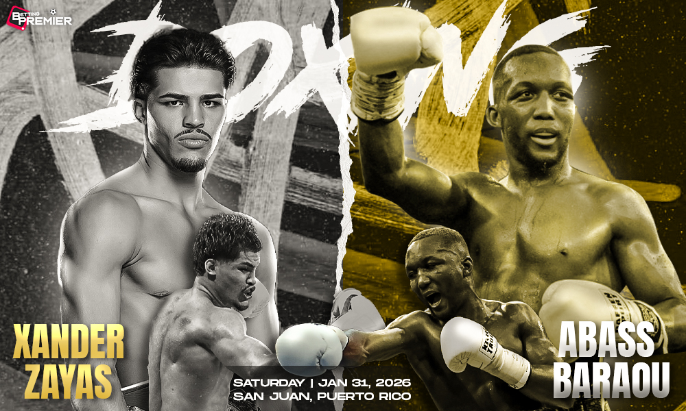 Image shows Xander Zayas vs. Abass Baraou facing off for the upcoming fight