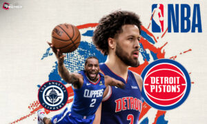 This poster shows NBA teams such as the Pistons and the Clippers, representing the upcoming clashes.