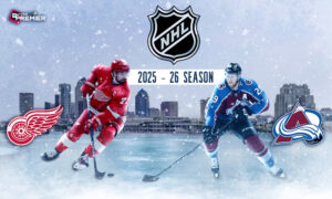 The image represents the matchup between the Avalanche and the Red Wings for the NHL series