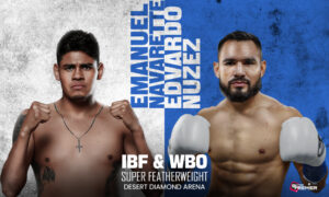 This poster shows boxers Navarrete and Nunez to represent the Emanuel Navarrete vs Eduardo Nunez fight.