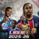 This poster showcases the 2025–26 Ligue 1 season, highlighting head-to-head clashes between top-tier clubs that fans are eager to watch.