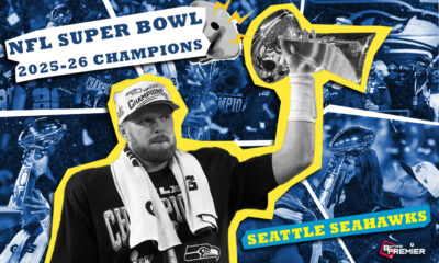 This poster shows teams representing the upcoming NFL Super Bowl LX.