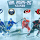 This poster shows NHL teams for the upcoming regular season games.