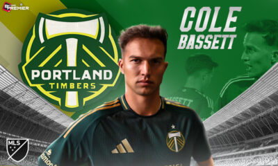 This poster shows midfielder Cole Bassett, depicting his trade from Colorado Rapids to Portland Timbers.