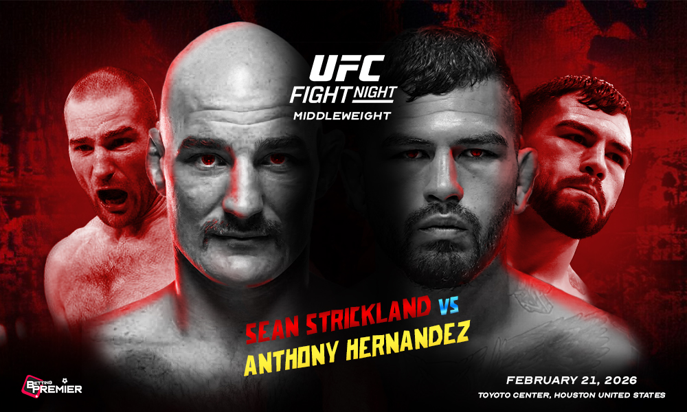 This poster announces a UFC Fight Night event featuring a Strickland vs. Hernandez Middleweight title clash.