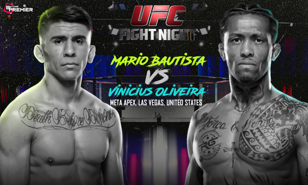This poster shows the fighters for the upcoming UFC Fight Night: Bautista vs Oliveira