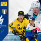 This poster shows international ice hockey teams representing the Winter Olympic Ice Hockey Preliminaries.