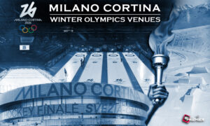 This poster shows the Winter Olympic venues in Milano-Cortina.