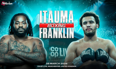 This poster displays Moses Itauma along with Jermaine Franklin for their fight at Co-op Live Arena, Manchester