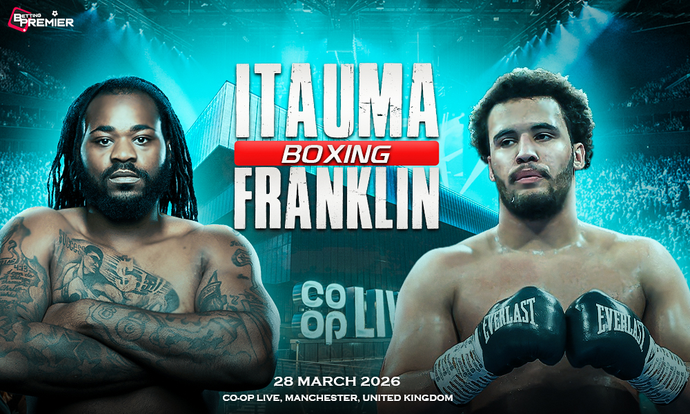This poster displays Moses Itauma along with Jermaine Franklin for their fight at Co-op Live Arena, Manchester