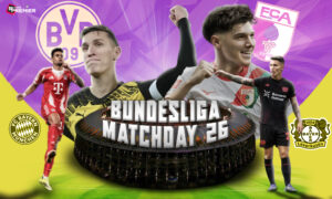 This poster shows teams representing the upcoming Bundesliga Matchday 26.