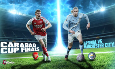 This poster shows teams representing the upcoming Arsenal vs Manchester City final.