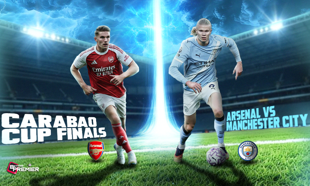 This poster shows teams representing the upcoming Arsenal vs Manchester City final.