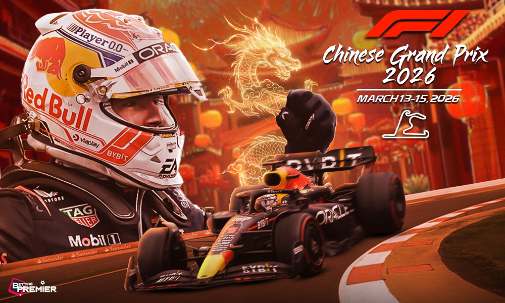 This poster features the 2026 F1 Chinese Grand Prix, with a top driver clash on the track.