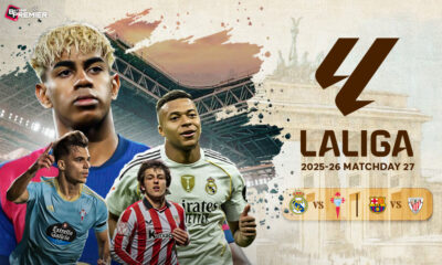 This poster shows football teams to represent the upcoming La Liga Matchday 27.