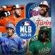 The poster defines the opening weekend bashes of the MLB season 2025-26 on March 28-29, 2026