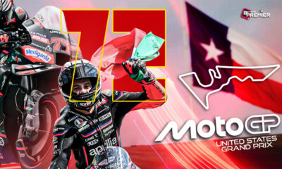 This poster shows rider Marco Bezzecchi, representing the upcoming MotoGP United States Grand Prix.