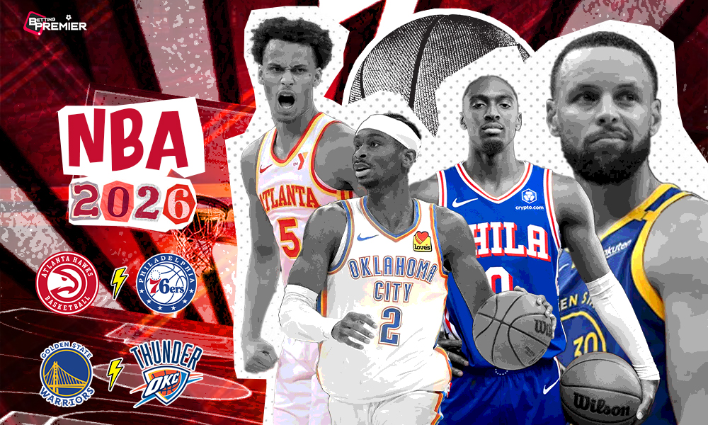 This poster shows NBA teams such as the OKC Thunder, Warriors, Pistons, and Nets to represent the upcoming games.
