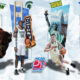 This poster shows basketball teams representing the upcoming NCAA March Madness tournament.