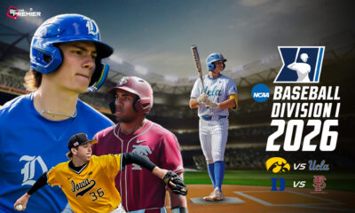 This poster shows teams representing upcoming NCAA Division I Baseball March games.