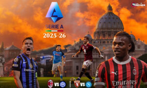 The images depict the 2025-26 Serie A season, featuring top-flight clubs meeting.
