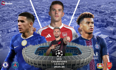 This poster features the faces of the top-tier clubs in the 2025-26 UEFA Champions League.