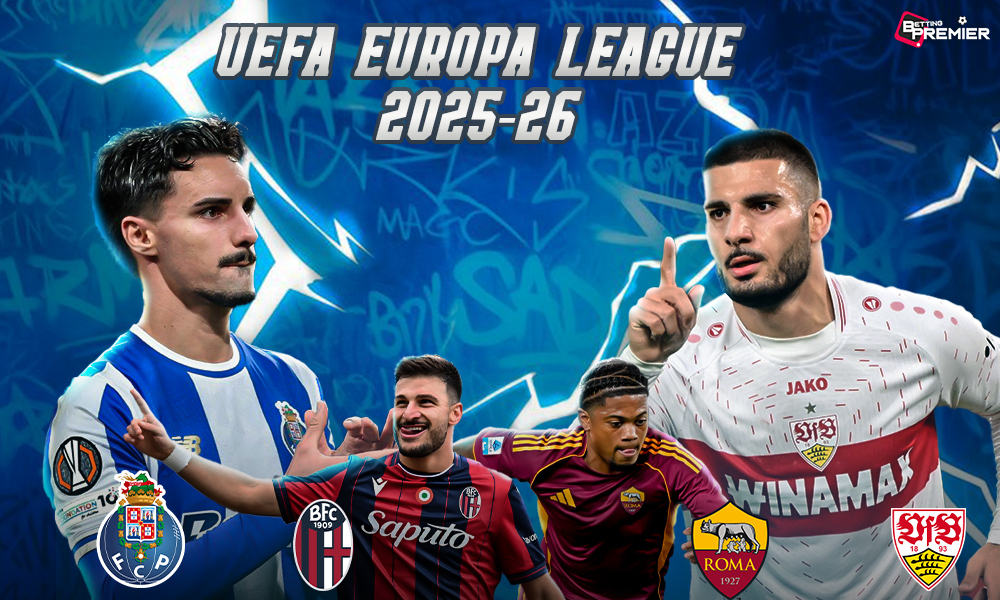 This image depicts the UEFA Europa League 2025-26 season, featuring matches among top-flight clubs.