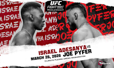 The image represents a UFC Fight Night featuring Adesanya and Pyfer for the middleweight division.
