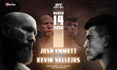 This image indicates that a UFC Fight Night features Emmett vs. Vallejos, who will fight in the octagon.