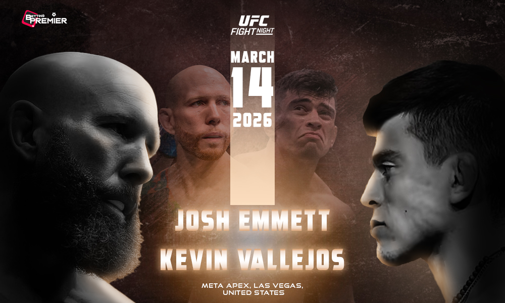 This image indicates that a UFC Fight Night features Emmett vs. Vallejos, who will fight in the octagon.