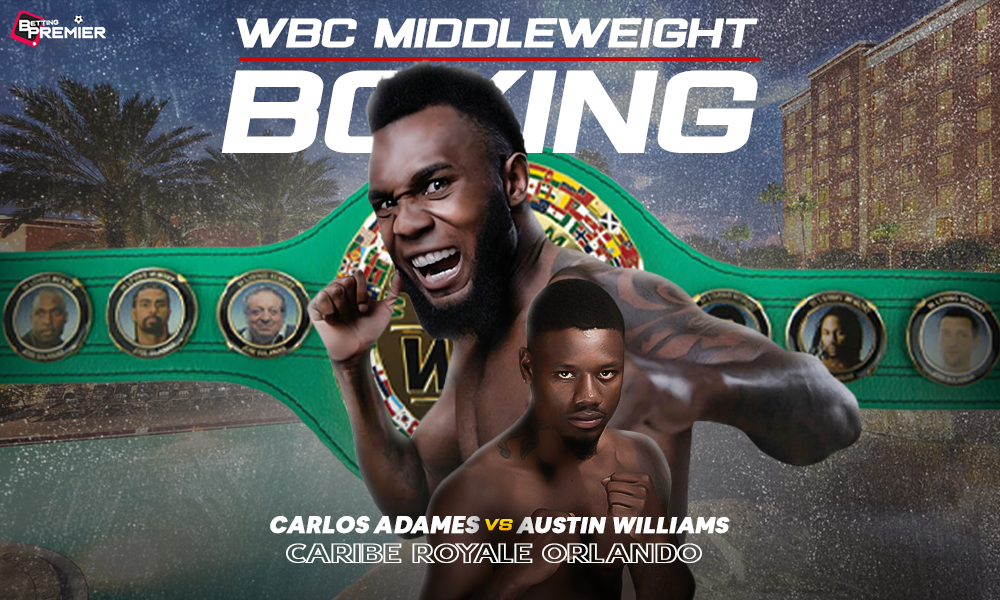 This poster shows players for the upcoming fight - Carlos Adames vs Austin Williams.
