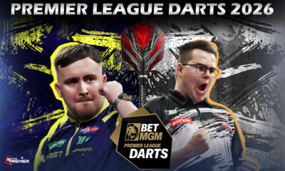 The image denotes a typical BetMGM Premier League darts competition featuring Night Nine with top darters' encounters.
