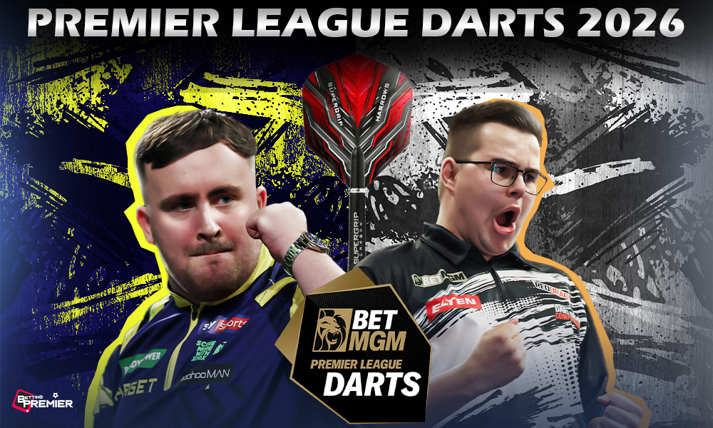 The image denotes a typical BetMGM Premier League darts competition featuring Night Nine with top darters' encounters.