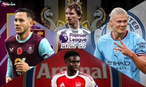 This poster depicts an English Premier League matchday 34 fixture featuring elite clubs.