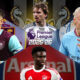 This poster depicts an English Premier League matchday 34 fixture featuring elite clubs.
