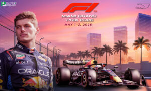 The image denotes that the F1 Miami Grand Prix 2026 will be conducted at the Miami International Autodrome circuit.