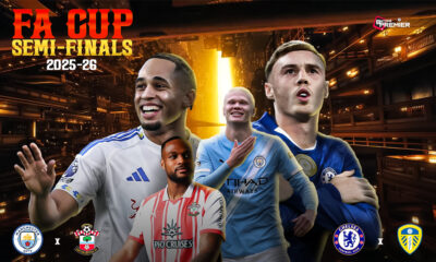 This poster denotes a FA Cup 2025-26 feature between top-tier clubs in the semifinal round.