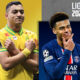 The poster describes the postponement clash between PSG vs Nantes in the Ligue 1 2025-26 season.