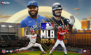 The poster defines the clash for settling the teams' standings of the MLB season 2025-26 on April 11-12, 2026.