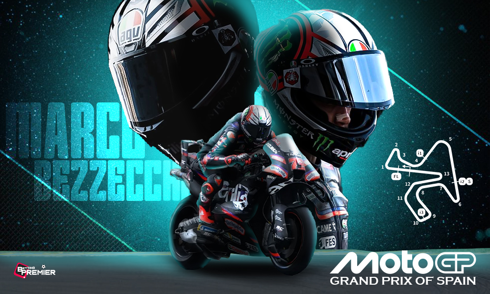 This poster shows Marco Bezzecchi, representing the upcoming MotoGP Grand Prix of Spain at Jerez