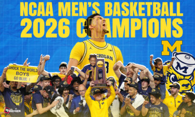 This poster shows the Michigan Wolverines team, representing their NCAA Men’s Basketball Championship.