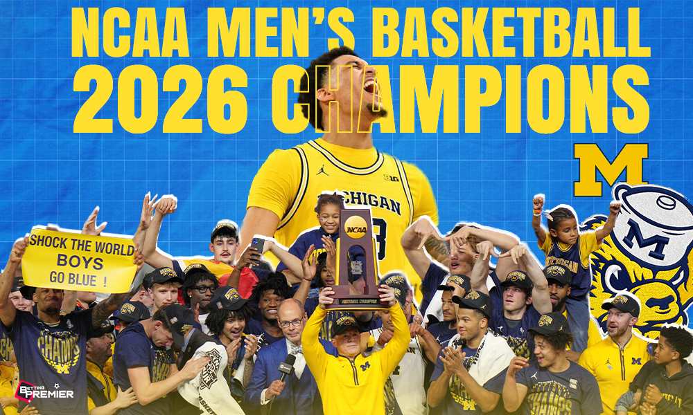This poster shows the Michigan Wolverines team, representing their NCAA Men’s Basketball Championship.