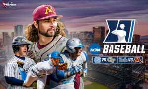This poster shows the upcoming NCAA College Baseball games.
