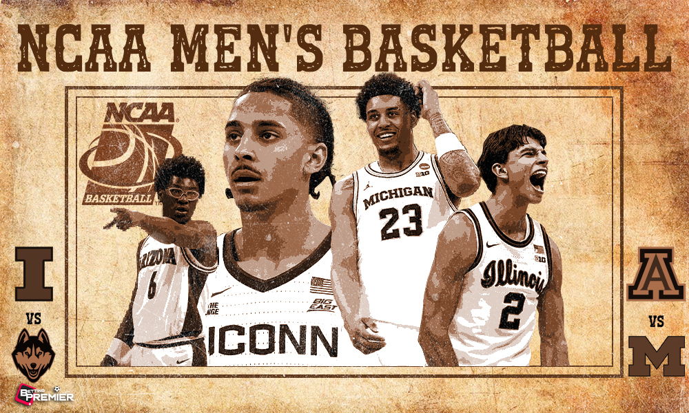 This poster shows basketball teams representing the upcoming NCAA Men's Basketball Final Four.