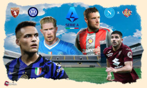 This image denotes a Serie A match featuring two vital teams in a battle on matchday 34.
