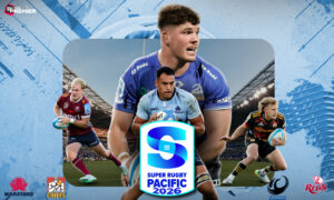 The image depicts a Super Rugby Pacific season, featuring matches between top rugby union teams.