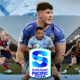 The image depicts a Super Rugby Pacific season, featuring matches between top rugby union teams.
