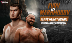 This poster shows fighters representing the upcoming Tyson Fury vs Arslanbek Makhmudov Heavyweight fight.
