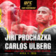 This poster depicts UFC 327 as a head-to-head title clash in the octagon, featuring Prochazka vs. Ulberg.
